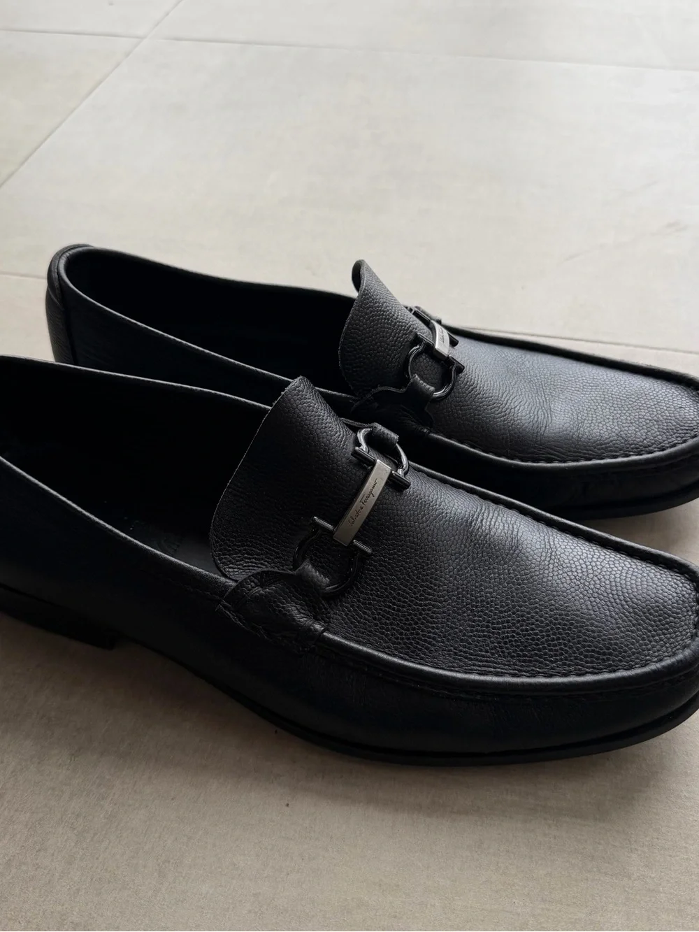 Ferragamo Black Buckle Loafers